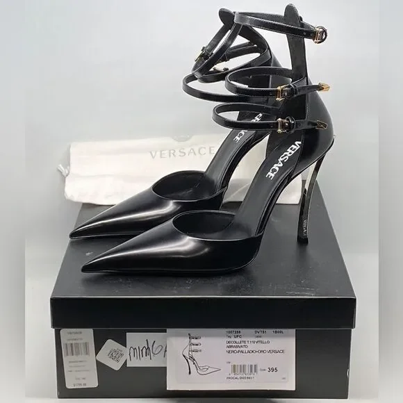 Versace Pin Point Leather Ankle Strap Pumps - Picture 12 of 14